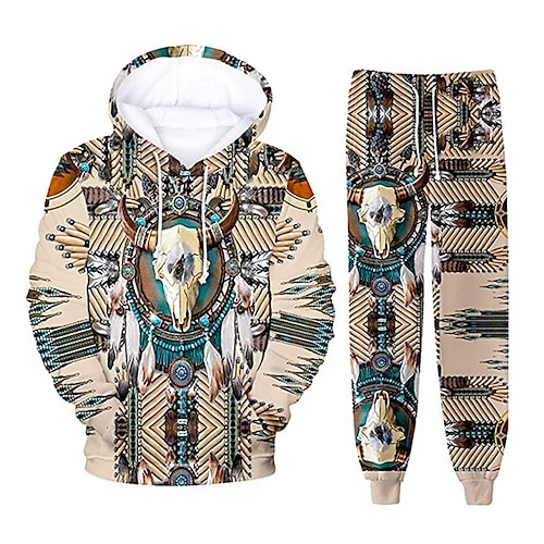 

Men's Tracksuit Hoodies Set Graphic Patterned Sheep 2 Piece Print Sports Outdoor Casual Sports 3D Print Sportswear Basic Essential Hoodies Sweatshirts Khaki