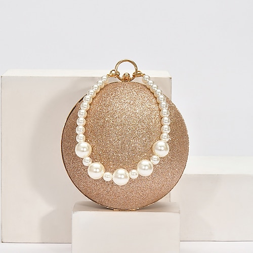 

Women's Evening Bag Polyester Pearls Chain Solid Color Wedding Party / Evening Black Champagne Gold