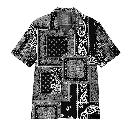

Men's Shirt Graphic Shirt Tribal Cashew nuts Turndown Black 3D Print Outdoor Street Short Sleeve Button-Down Print Clothing Apparel Fashion Designer Casual Breathable / Summer / Spring / Summer