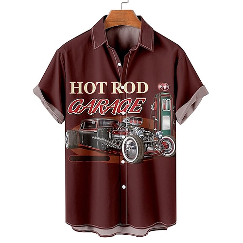 

Homens Camisa Social Camisa havaiana Camisa Gráfica Camiseta Aloha Camisas havaianas vintage Letra Carro Aberto para a Lateral Vinho Impressão 3D Ao ar livre Rua Manga Curta Botão para baixo Imprimir