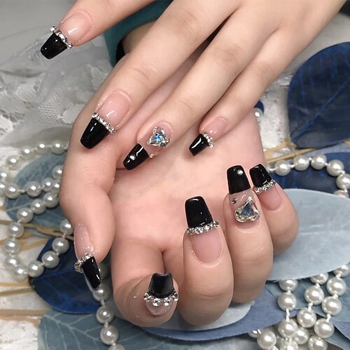 

Wearable New Love Crystal Black French Ballet Nails Export Long Fashion Wear Nails