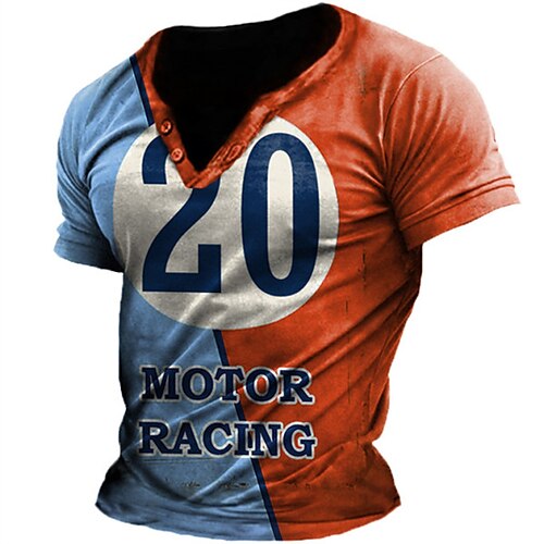 

Men's Henley Shirt Tee T shirt Tee 3D Print Graphic Patterned Letter Plus Size V Neck Daily Sports Button-Down Print Short Sleeve Tops Designer Basic Casual Classic Red / Summer / Summer
