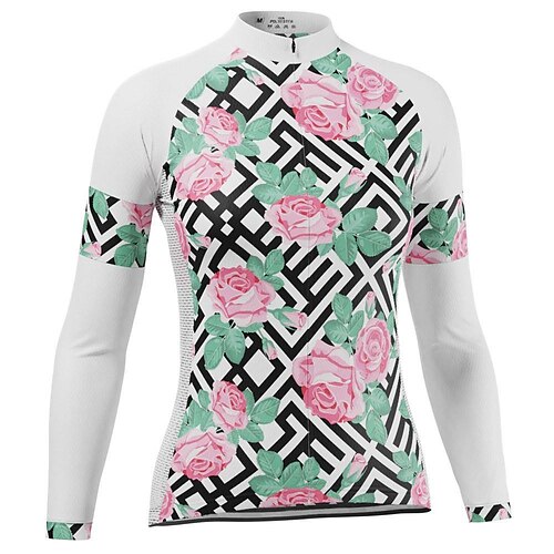 

21Grams Women's Cycling Jersey Long Sleeve Bike Top with 3 Rear Pockets Mountain Bike MTB Road Bike Cycling Breathable Quick Dry Moisture Wicking White Floral Botanical Spandex Polyester Sports