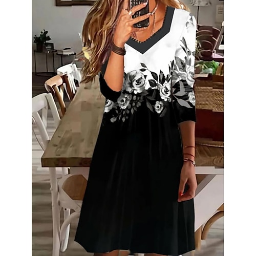 

Women's A Line Dress Knee Length Dress Black Half Sleeve Floral Print Spring Summer V Neck Casual Fashion Modern 2022 S M L XL XXL 3XL