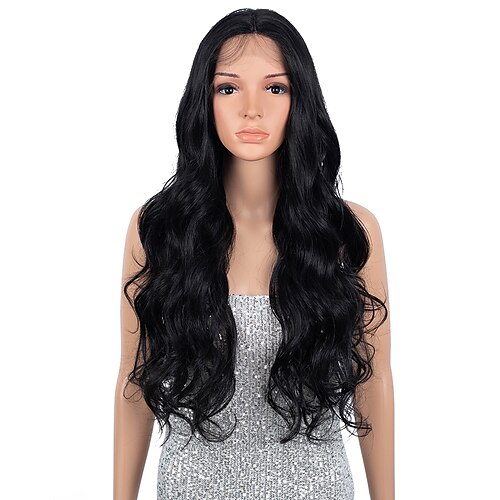 

Sleek Natural 30 Medium Brown Color Synthetic Hair Wigs For Women Long Natural Wavy Lace Front Wig With Natural Hairline Middle Part