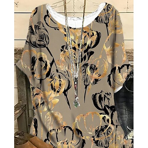 

Women's Plus Size Tops Blouse Shirt Graphic Patterned Print Half Sleeve Crewneck Streetwear Daily Vacation Polyester Summer Black And White Maroon