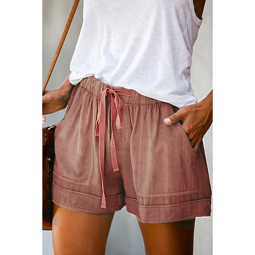 

Women's Shorts Drawstring Pocket Plain Daily Regular Summer Green Black Pink Orange Red