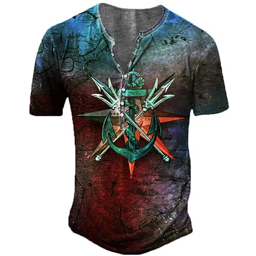 

Men's Henley Shirt Tee T shirt Tee 3D Print Graphic Patterned Tribal Plus Size Henley Daily Sports Button-Down Print Short Sleeve Tops Designer Basic Casual Big and Tall Red / Summer / Summer