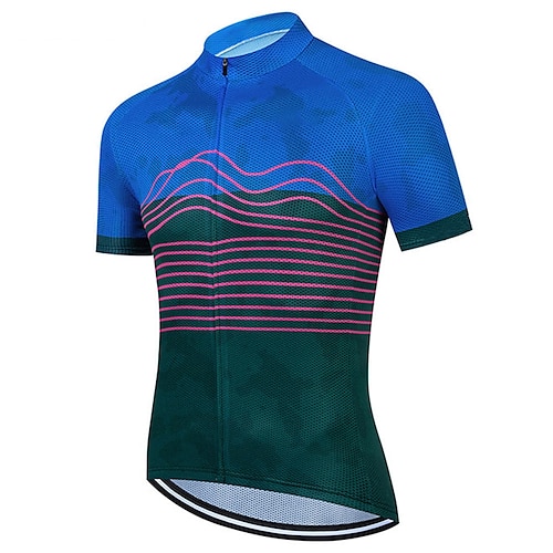 

21Grams Men's Cycling Jersey Short Sleeve Bike Top with 3 Rear Pockets Mountain Bike MTB Road Bike Cycling Breathable Quick Dry Moisture Wicking Reflective Strips Blue Stripes Polyester Spandex Sports