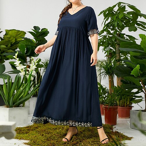 

Women's Plus Size Curve Shift Dress Floral V Neck Short Sleeve Spring Summer Casual Maxi long Dress Daily Vacation Dress