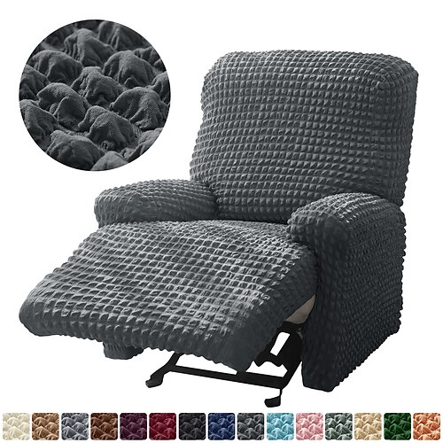 

Stretch Recliner Cover Recliner Couch Covers with Side Pocket 4-Pieces Set,Non Slip Reclining Slipcovers for Standard One Seater Recliner, Soft Thick Seersucker Fabric