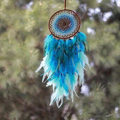 

Blue Boho Dream Catcher Handmade Hook Flower Wind Chime with Feather Ornament Birthday Gift Wall Hanging Decor for Home Wedding Festival 1870cm