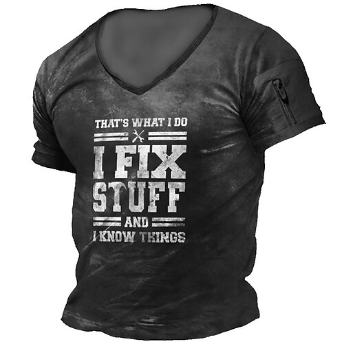 

Men's T shirt Tee 3D Print Graphic Patterned Letter V Neck Street Casual Zipper Print Short Sleeve Tops Designer Fashion Classic Comfortable Black / Summer / Sports / Summer