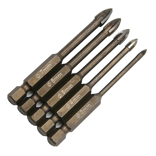 

3/4/5/6/7mm Tungsten Carbide Glass Drill Bit Set Alloy Carbide Point with 4 Cutting Edges Tile & Glass Cross Spear Head Drill Bits