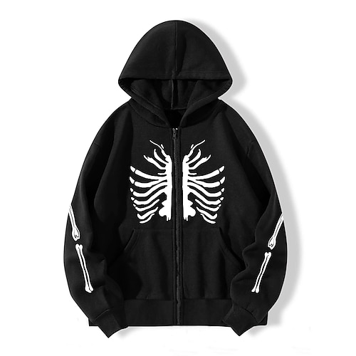 

Women's Zip Up Hoodie Sweatshirt Gothic Skeleton Printed Oversized Zipper Front Pocket Sports & Outdoor Casual Streetwear Casual Pullovers Coat