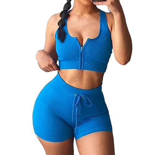 

Women's Tracksuit Activewear Set Yoga Suit 2 Piece Seamless Solid Color Shorts Sports Bra Lake Blue White Yoga Fitness Gym Workout High Waist Tummy Control Butt Lift Breathable Sport Activewear