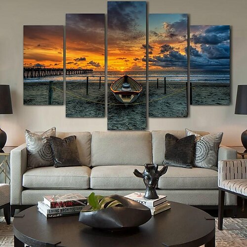 

5 Panels Landscape Prints Posters/Sunset Beach Wall Art Wall Hanging Gift Home Decoration Rolled Canvas No Frame Unframed Unstretched