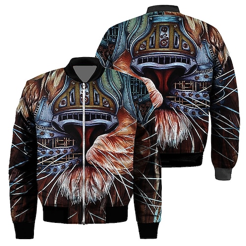 

Men's Jacket Regular Pocket Print Coat Black Casual Street Fall Zipper Stand Collar Regular Fit S M L XL 2XL 3XL / Winter / Long Sleeve