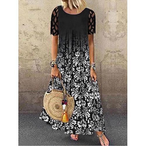 

Women's Casual Dress Black Short Sleeve Floral Ruched Spring Summer Crew Neck Modern Weekend 2022 S M L XL XXL 3XL