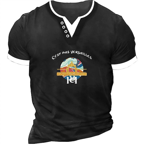 

Men's Unisex T shirt Tee Graphic Patterned Letter V Neck Street Daily Patchwork Button-Down Short Sleeve Tops Designer Casual Fashion Big and Tall Black / Summer / Summer