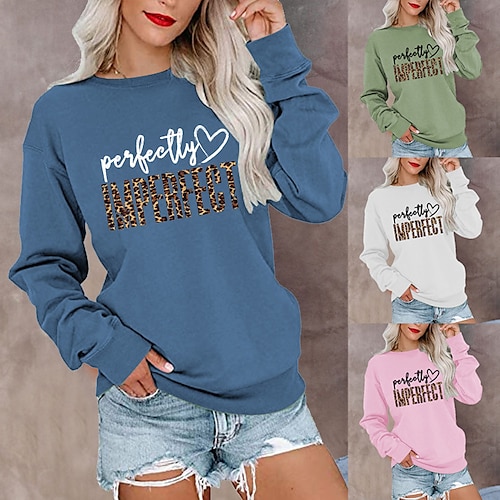 

Women's Sweatshirt Pullover Streetwear Casual Print Wine Red Green White Heart Text Casual Crew Neck Long Sleeve S M L XL XXL