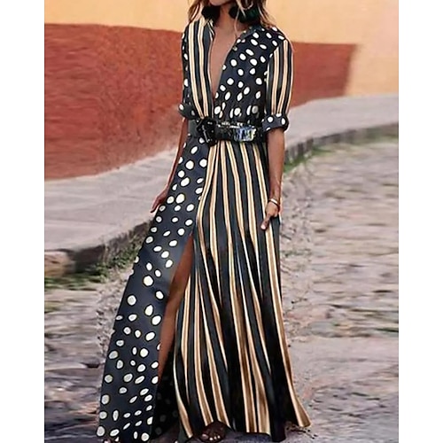 

abito lungo da donna maxi abito nero mezza manica a pois increspato primavera estate v profonda moderno 2023 s m l xl xxl 3xl