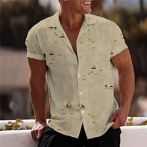 

Men's Shirt 3D Print Rudder Turndown Street Casual Button-Down Print Short Sleeve Tops Designer Casual Fashion Breathable Khaki / Summer / Spring / Summer