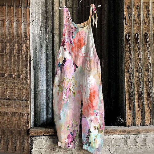 

Women's Plus Size Jumpsuit Print Floral Casual Casual Daily Natural Full Length Spring Summer Pink L XL XXL 3XL 4XL