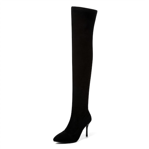 

Women's Boots Daily Over The Knee Boots Winter Stiletto Heel Pointed Toe Minimalism Synthetics Zipper Solid Colored Black