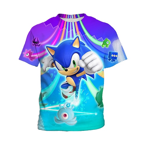 

Kids Boys T shirt Tee Sonic Short Sleeve 3D Print Graphic Patterned Crewneck White Purple Light Blue Children Tops Spring Summer Active Daily Outdoor Regular Fit 4-12 Years