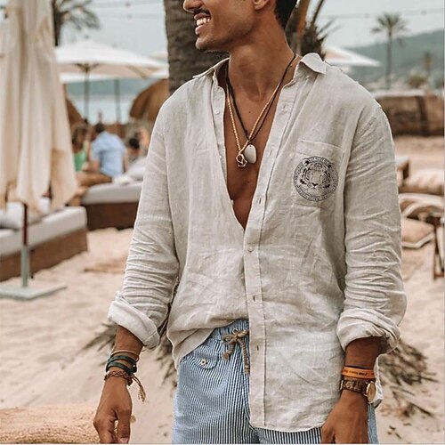 

Men's Shirt Graphic Patterned Solid Color Tiger Turndown Casual Daily Button-Down Print Long Sleeve Tops Casual Exaggerated A B White