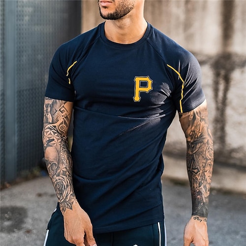 

Men's T shirt Tee Graphic Patterned Letter Round Neck Street Daily Print Short Sleeve Tops Designer Casual Fashion Comfortable Navy Blue / Summer
