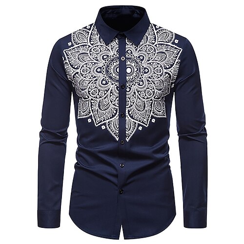 

Men's Shirt 3D Print Floral Graphic Patterned Turndown Street Daily Button-Down Long Sleeve Tops Casual Fashion Comfortable Black Navy Blue
