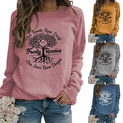 

Women's Sweatshirt Pullover Streetwear Casual Print Wine Red Green White Tree Text Casual Crew Neck Long Sleeve S M L XL XXL