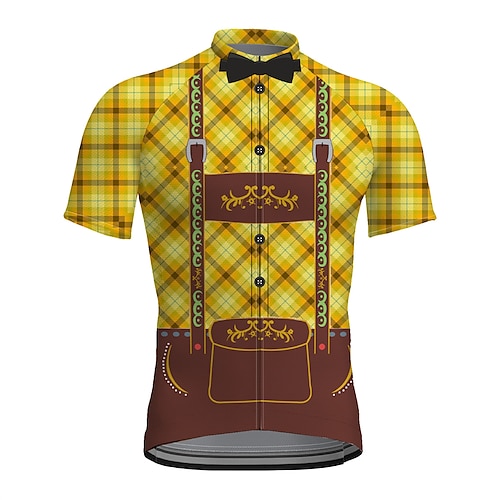 

21Grams Men's Cycling Jersey Short Sleeve Bike Top with 3 Rear Pockets Mountain Bike MTB Road Bike Cycling Breathable Quick Dry Moisture Wicking Reflective Strips Yellow Plaid Checkered Polyester