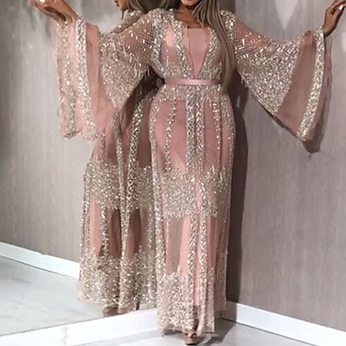

Women's Party Dress Sequin Dress Lace Dress Long Dress Maxi Dress Black Pink Long Sleeve Color Block Sequins Winter Fall Spring Crew Neck Party Winter Dress Fall Dress 2022 S M L XL XXL