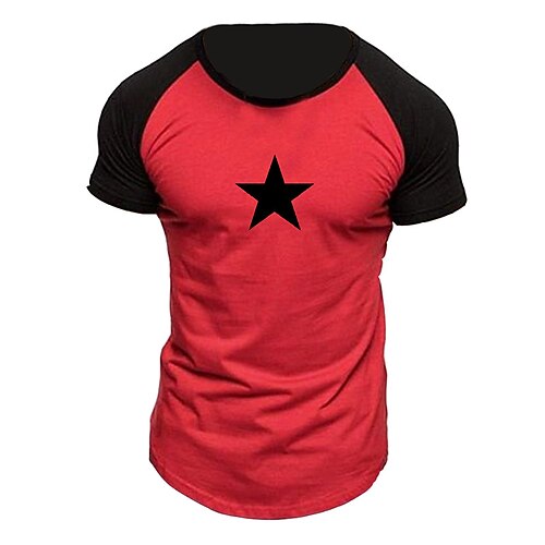 

Men's T shirt Tee Graphic Color Block Star Crew Neck Street Sports Short Sleeve Patchwork Print Clothing Apparel Fashion Designer Casual Comfortable