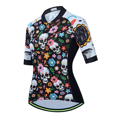 

21Grams Women's Short Sleeve Cycling Jersey Bike Top with 3 Rear Pockets Mountain Bike MTB Road Bike Cycling Breathable Quick Dry Moisture Wicking Black Skull Floral Botanical Spandex Polyester Sports