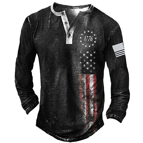 

Men's Henley Shirt Tee T shirt Tee 3D Print Graphic Patterned National Flag Henley Daily Sports Button-Down Print Long Sleeve Tops Basic Casual Classic Big and Tall Black
