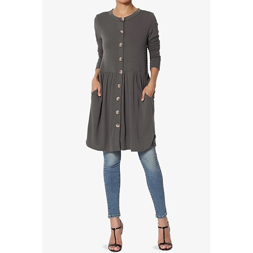 

Women's Blouse Plain Daily Weekend Blouse Shirt Long Sleeve Flowing tunic Button Round Neck Casual Streetwear Green Gray Beige S