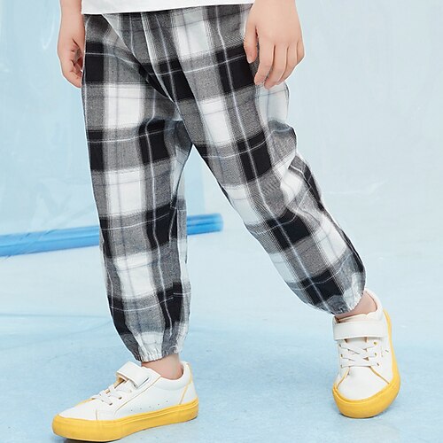 

Kids Boys Pants Check Active Casual Cotton 2-12 Years Summer Black