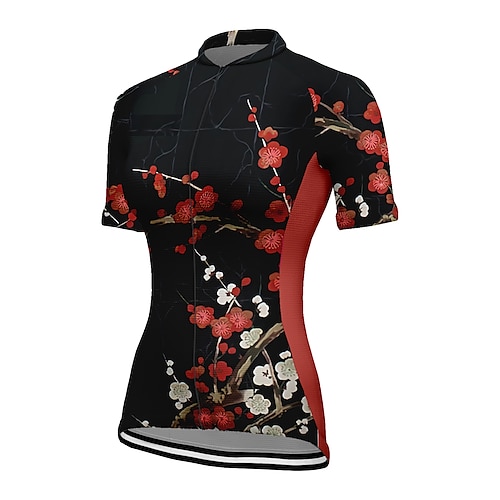 

21Grams Women's Cycling Jersey Short Sleeve Bike Top with 3 Rear Pockets Mountain Bike MTB Road Bike Cycling Breathable Quick Dry Moisture Wicking Reflective Strips Black Floral Botanical Polyester