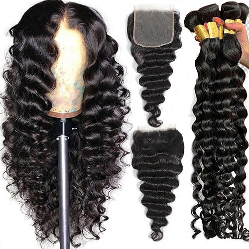 

Loose Deep Wave Human Hair Bundles With 5x5 HD Lace Closure Brazilian Hair Weave Bundles With Closure Frontal