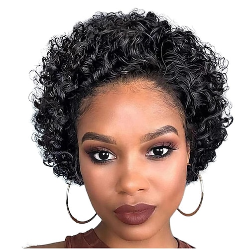 

Pixie Cut Wig Human Hair 13X1 Transparent Lace Wigs For Women Cheap Short Deep Curly Human Hair Wigs Pre Plucked