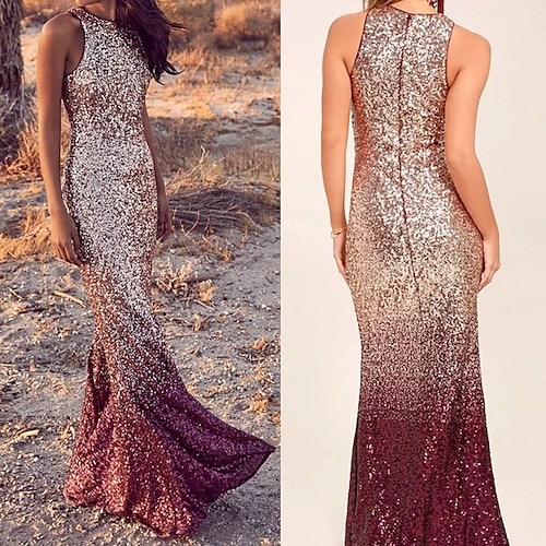 

Mermaid / Trumpet Bridesmaid Dress V Neck Sleeveless Sparkle & Shine Floor Length Sequined with Sequin 2022