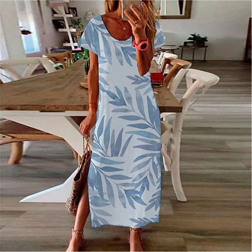 

Women's Shift Dress Maxi long Dress Green Blue Purple Short Sleeve Print Split Print Spring Summer V Neck Casual Vacation 2022 S M L XL XXL 3XL
