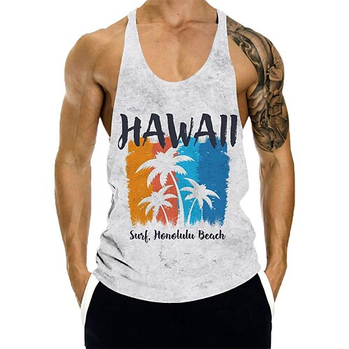 

Men's Tank Top Vest 3D Print Graphic Patterned Tree Crew Neck Street Casual 3D Print Sleeveless Tops Fashion Breathable Comfortable Beach White / Summer / Summer