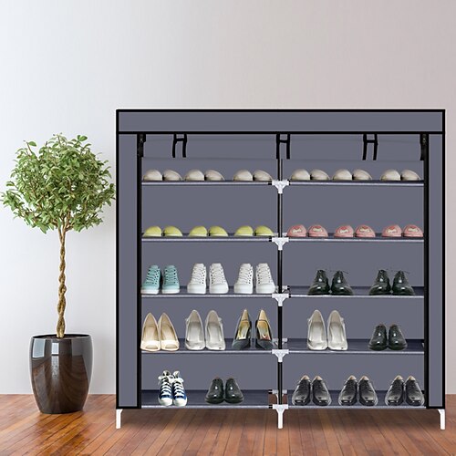

7 Tiers Portable Shoe Rack Closet Fabric Cover Shoe Storage Organizer Cabinet Gray
