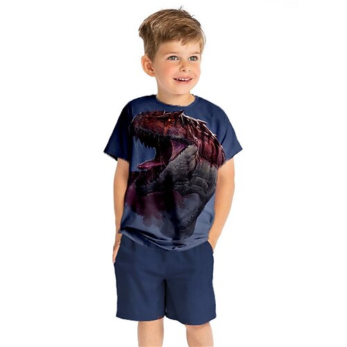 

Kids Boys T-shirt Shorts Clothing Set 2 Pieces Short Sleeve Blue Dinosaur Animal Crewneck Print Street Sports Vacation Fashion Comfort Cool Daily 3-13 Years