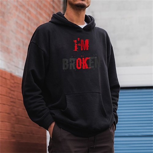 

Men's Hoodie Pullover Hoodie Sweatshirt Graphic Patterned Letter Front Pocket Casual Daily Holiday Hot Stamping Casual Streetwear Hoodies Sweatshirts Black